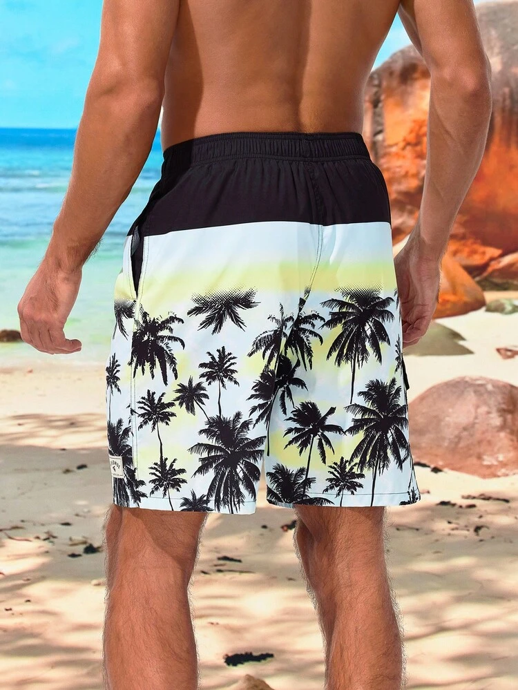 Men's Palm Tree Print Beach Shorts