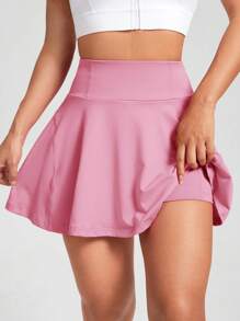 SHEIN EZwear Women's High Waisted Solid Color Skirt With Phone Pocket - Pink - View 5