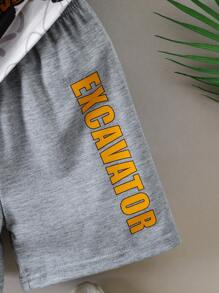 SHEIN Young Boys' Excavator & Letter Print T-Shirt And Shorts Two Pieces Set - Light Grey - View 7