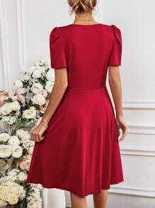 SHEIN Clasi Màu thuần Cà vạt Kẹp chặt Eo Đầm - Đỏ - Xem 2