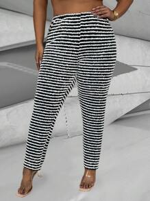 Calvaya Women's Plus Size Striped Pants - Black and White - View 5