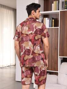 Men'S Tie-Dye Printed Home Wear Set - Bronze - View 2