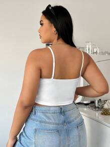 SHEIN EZwear Kích thước lớn Trắng Độ co giãn Cao Dệt kim Áo ba lỗ Với Có thể tháo rời Miếng đệm áo ngực Và Dây đeo vai có thể điều chỉnh - trắng - Xem 3