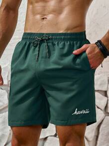 Surfspeed Men's Casual Elastic Waist Letter Printed Drawstring Beach Shorts Pool Shorts For Vacation