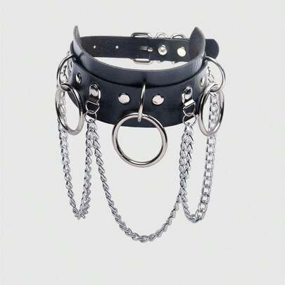 ROMWE Grunge Punk สร้อยคอ สไตล์ พังก์ หนัง PU กลม พู่โซ่ เหมาะสม สำหรับ สุภาพสตรี สวมใส่ทุกวัน 1 ชิ้น