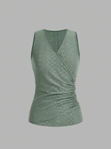 SHEIN Frenchy Women'S Solid Color Hollow Out Embroidery Wrap Tank Top For Summer - Multicolor - View 9