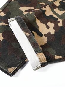 SHEIN Teen Boy Casual Mid-Waist Camo Jeans With Drawstring Waist - Multicolor - View 5