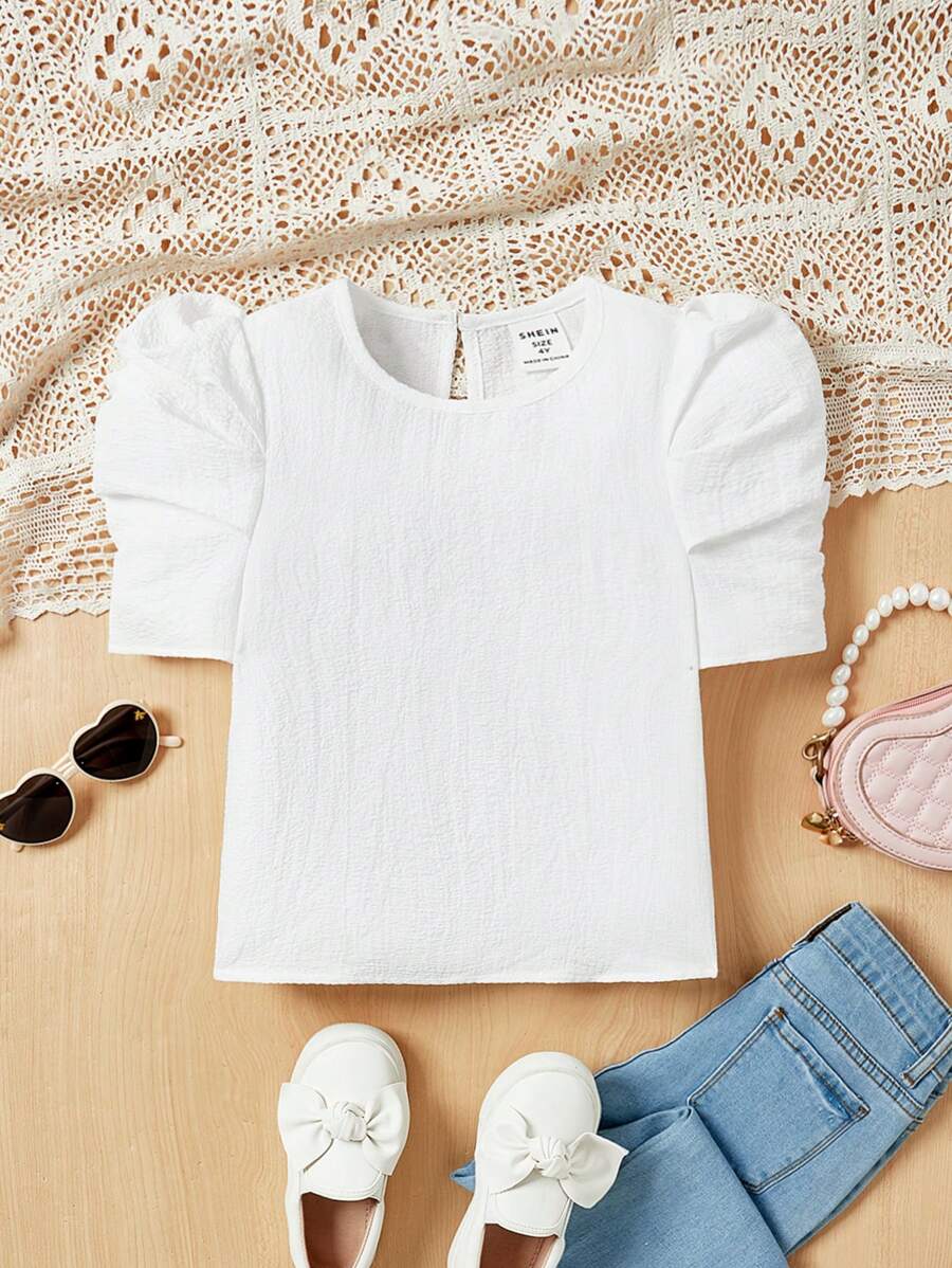 SHEIN Cămașă casual cu mâneci bufante pentru fetiță