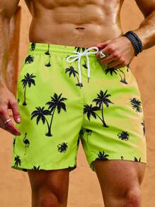 Surfspeed Men's Palm Tree Printed Beach Shorts - Green - View 5