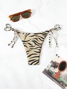 SHEIN Swim Summer Beach Women's Zebra Pattern Knotted Side Bikini Bottom