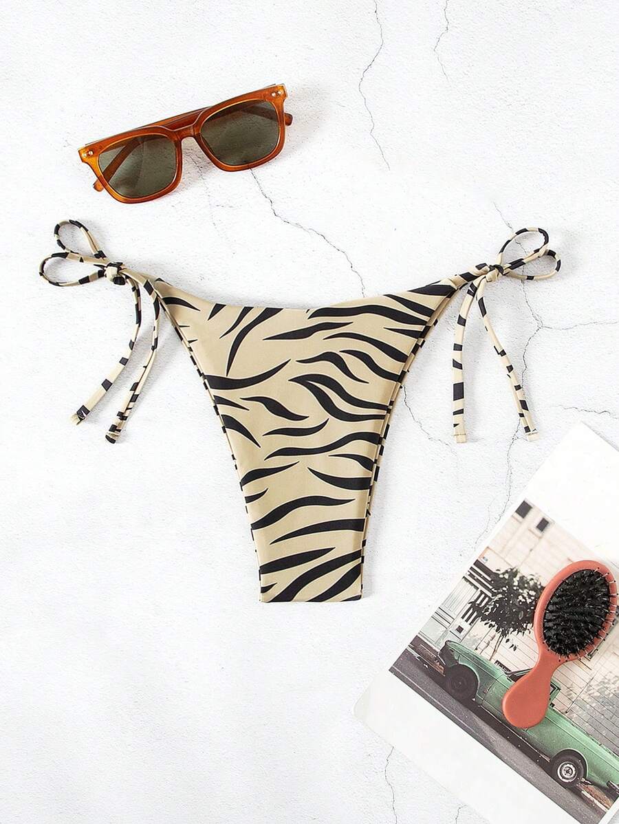 SHEIN Swim Summer Beach Women's Zebra Pattern Knotted Side Bikini Bottom
