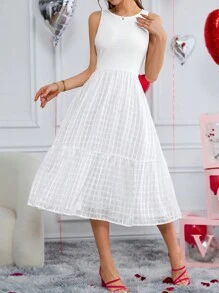 SHEIN Essnce Vrouwen Valentijnsdag Wit Casual Ronde hals Zonder mouwen Rucheszoom A-lijn jurk Voor Zomer