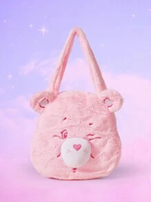 ROMWE X Care Bears Light Pink Plush Shoulder Tote Bag, Valentines - Baby Pink - View 3