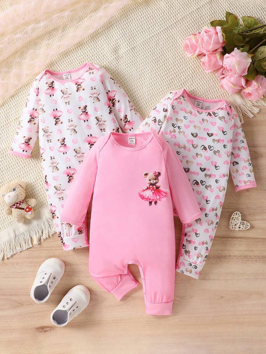 Sommer Baby Mädchen 1. Geburtstag Bär & Herz Bedruckter Jumpsuit Mit Passendem Zubehör