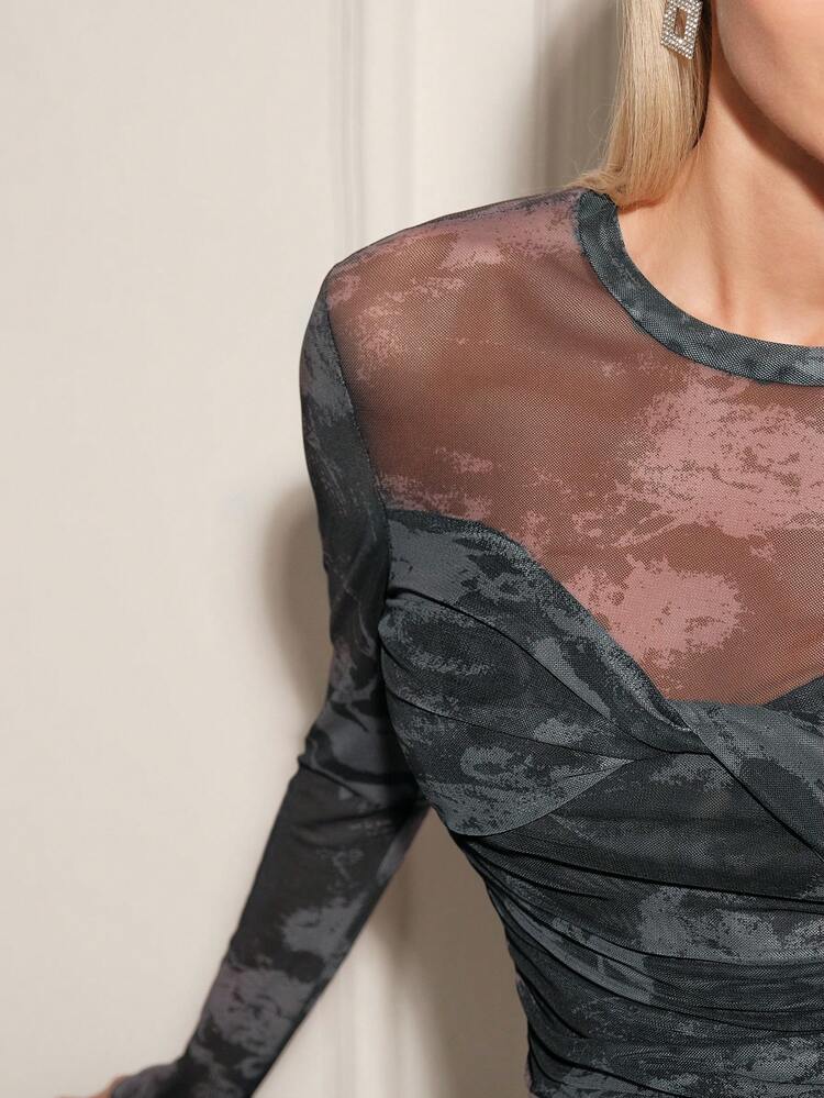 Ladies' Tie-Dye Mesh Sheer Long Sleeve Top Fall Cloth For Women