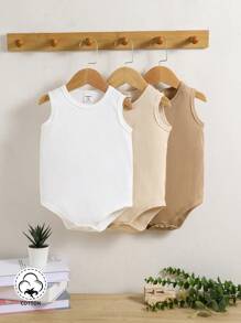 SHEIN Playful Pals 3 bucăți pentru bebeluși băieți ocazional, simplu, acasă/zilnic/tot-se potrivesc, confortabil tank body pentru primăvară/vară