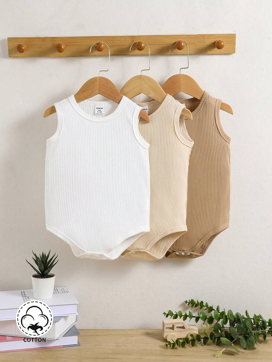 SHEIN Playful Pals 3 bucăți pentru bebeluși băieți ocazional, simplu, acasă/zilnic/tot-se potrivesc, confortabil tank body pentru primăvară/vară