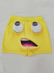 女士卡通印花松紧腰休闲紧身短裤