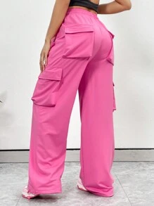 SHEIN Unity Multi-Pocket Casual Cargo Sweatpants - Pink - View 2