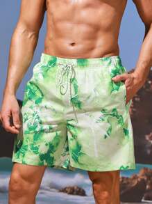Surfspeed Men's Tropical Printed Drawstring Waist Beach Shorts - Multicolor - View 5