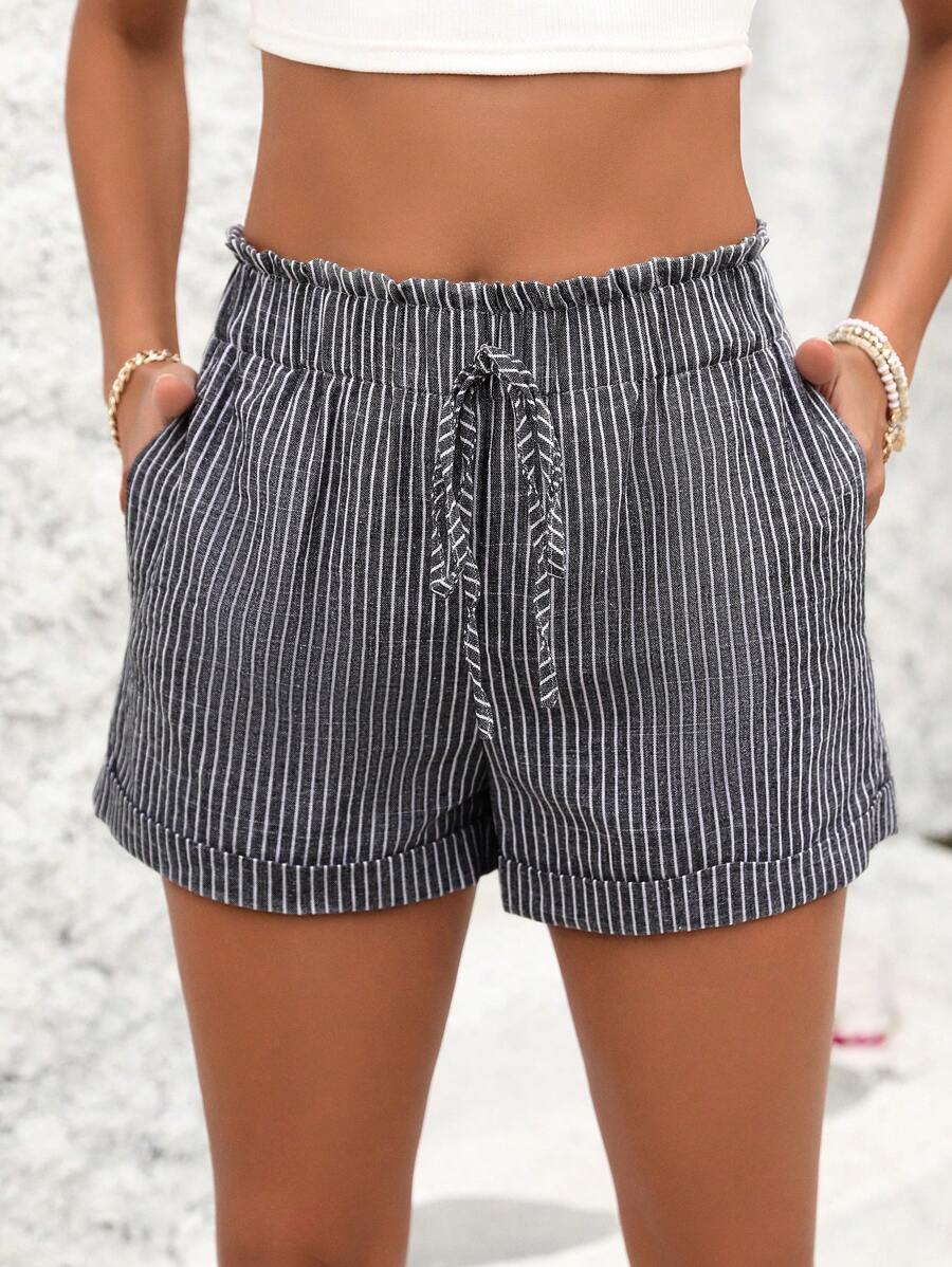 SHEIN LUNE Women's Vertical Striped Front Tie Shorts
