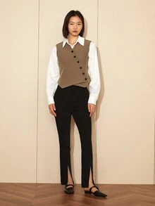 Women's Versatile Solid Color Long Sleeve Shirt For Commuting - White - View 5