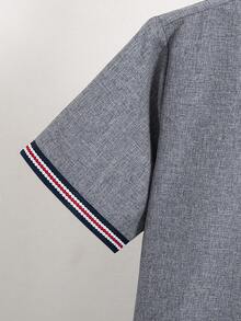 SHEIN Tween Boys' Casual Stand Collar Polo Shirt And Shorts Set