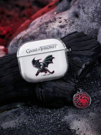 Game of Thrones X SHEIN Estuche transparente para auriculares con patrón de dragón