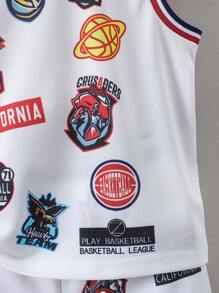 SHEIN Young Boy Letter Print Tank Top And Shorts Two Pieces Set, School, Campus, College