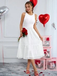 SHEIN Essnce Vrouwen Valentijnsdag Wit Casual Ronde hals Zonder mouwen Rucheszoom A-lijn jurk Voor Zomer