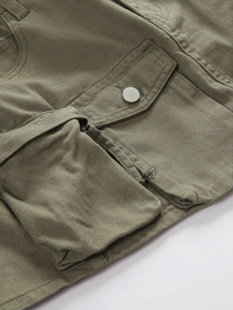 Teen Girl Solid Color Denim Utility Skirt