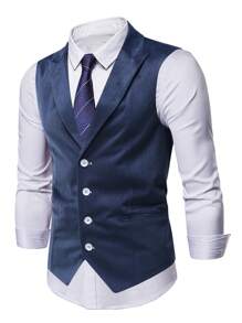 Manfinity Mode 男士婚禮套裝背心及長褲（不含襯衫） - 藏蓝色 - 查看 4