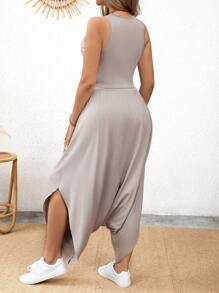 Calvaya Conjunto De Ropa Casual Diaria De Dos Piezas De Talla Grande Para Mujeres De Color Sólido - Gris Claro - Ver 2