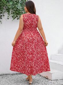 SHEIN Clasi Plus Size Women'S Sleeveless Floral Print Long Summer Dress,Beach Dress Sundress,Holiday Outfits Boho