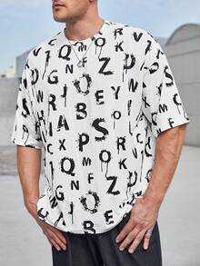 Manfinity Homme Nam Kích thước lớn Lá thư In Thả vai Áo thun - Đen và trắng - Xem 3