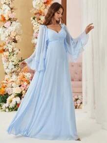 SHEIN Belle Adult Bridesmaid Dress With Layered Ruffle Trim, Ruched Bust And Umbrella Dress Design - Baby Blue - View 5