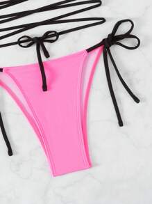 SHEIN Swim Color Block Bikini Set With Edging, Knotting Detail And Side Ties Summer - Multicolor - View 6