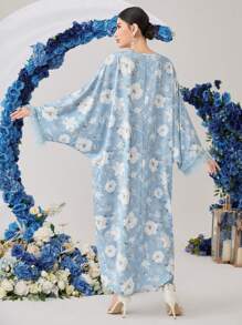 Al Najma Women's Fringed Sleeve Cuff Batwing Sleeve Dress With All-Over Floral Print