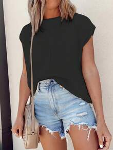 New Arrival Women's Casual Solid Color Round Neck Knitted Sweater Vest - Black - View 3