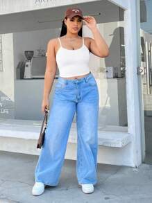 SHEIN EZwear Kích thước lớn Trắng Độ co giãn Cao Dệt kim Áo ba lỗ Với Có thể tháo rời Miếng đệm áo ngực Và Dây đeo vai có thể điều chỉnh - trắng - Xem 6