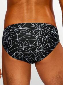 Manfinity Men's Beach Vacation Geometric Pattern Triangle Swim Brief - Black - View 2