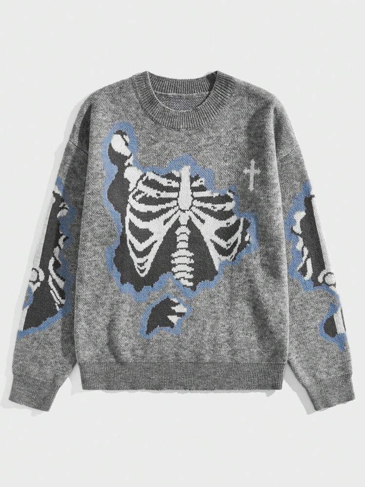 Romwe Skull Pattern Sweater Our Grunge Punk Skull Pattern Striped