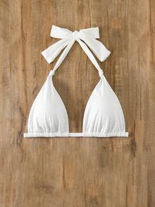 SHEIN Swim Curve Của phụ nữ Kích thước lớn Màu thuần Halter Neck Áo bikini - trắng - Xem 3