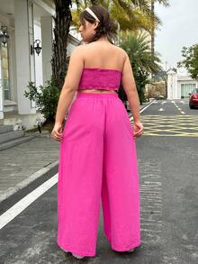 SHEIN Qutie 女士加大尺寸束口無肩帶上衣和褲子套裝 - 粉色 - 查看 2