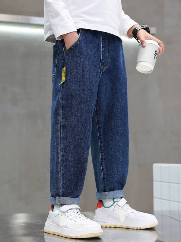 Tween Boy Letter Patched Detail Straight Leg Jeans