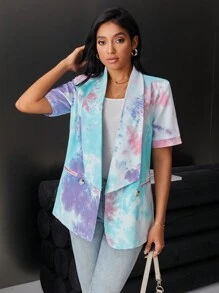 GENKIRA Của phụ nữ Ngắn tay Khăn quàng Áo vest - Màu xanh lam - Xem 1