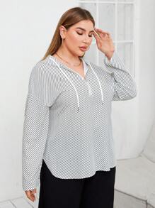 SHEIN Essnce Plus Size Striped Drawstring Hoodie Shirt