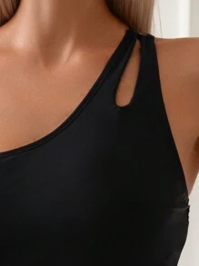 SHEIN Swim 夏季海滩女士纯色单肩休闲比基尼音乐节