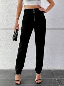 RueChic Zipper Detailed Pants - Black - View 1