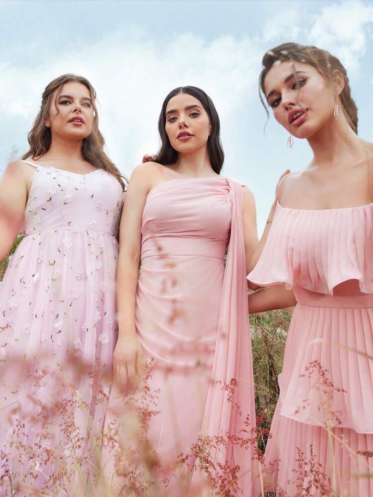 Aureia Vestido de dama de honor para mujer, elegante y romántico, con cuello asimétrico, detalles de frunce, silueta de cola de pez, en color rosa camarón, tono apagado que resalta el significado de felicidad de la novia en la boda. Vestido formal para eventos de gala, graduación, cena y fiesta de boda. - Rosa - Añade 7
